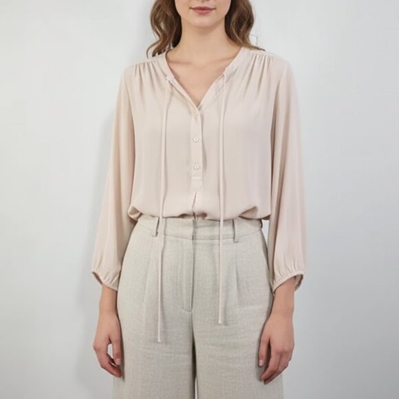 Pleione Peasant Blouse Women’s Small Cream Long Sleeve V-Neck Boho Top - Picture 1 of 14